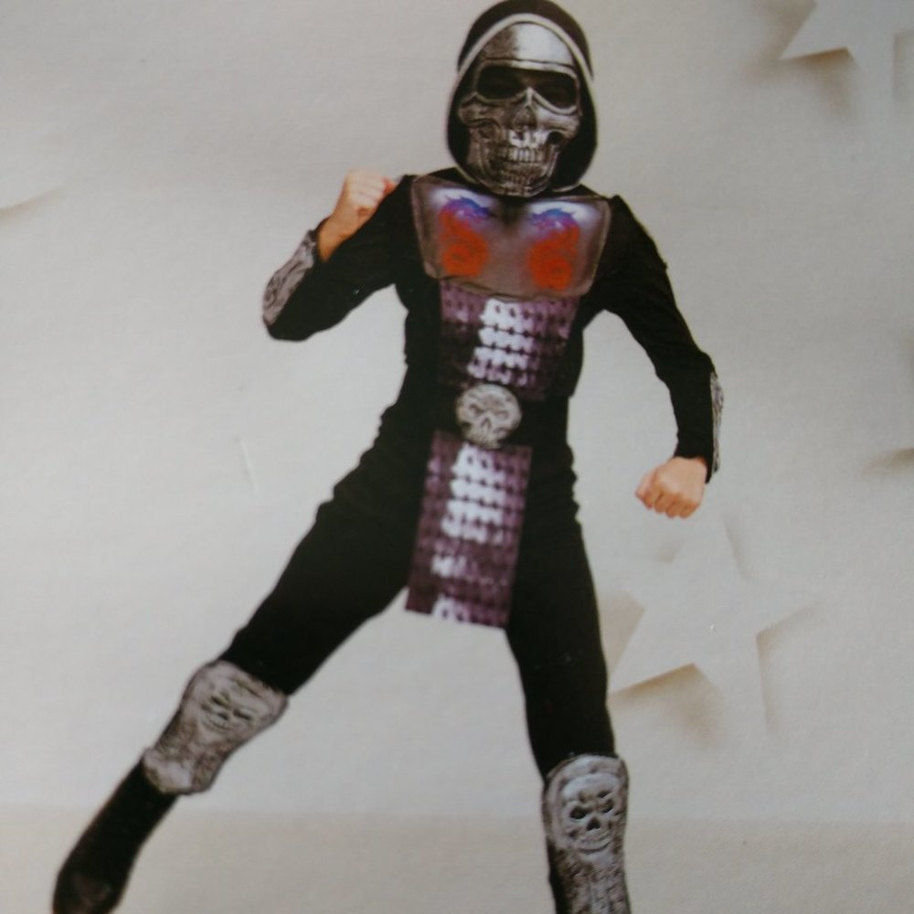 HYDE and EEK! Light Up Iron Skull Ninja Halloween Costume With Dragons Kid Large